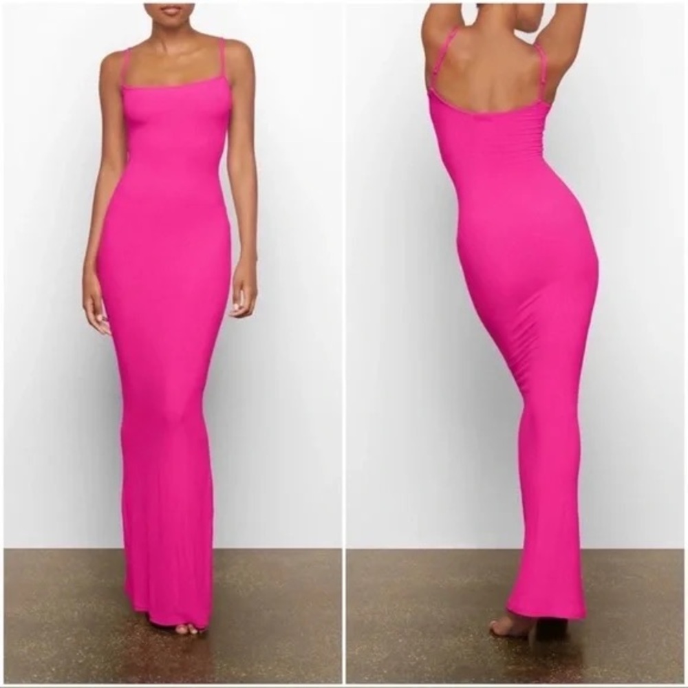 NWOT Skims soft Lounge Ribbed Long Slip Dress in Hot Pink